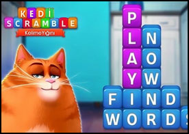 Sevimli kediciğin gizli kelimeleri bulmasına yardım edin ipuçlarını kullanın tahtadaki kelimeleri arayın