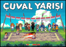 Çuval içinde dengede kalmaya çalışırken bir yandan da en uzağa zıplayarak rakibini geç çuval yarışının galibi ol