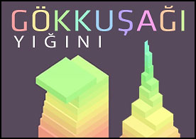 Gökkuşağı rengindeki blokları üstürte yığarak büyük bir kule oluştur. Fare ile tıklayarak gelen bloğu düşür