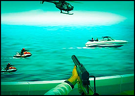 Son sürat giden hızlı botu peşindeki düşman güçlerine karşı koruyoruz