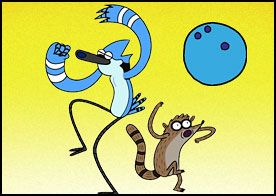 Mordecai ve Rigby bowling oynuyorlar tabi biri bovling topu biri de kuka olarak